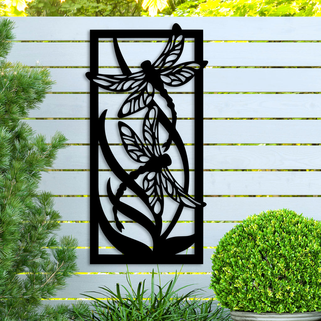Dragonfly Garden Panel Metal Wall Art