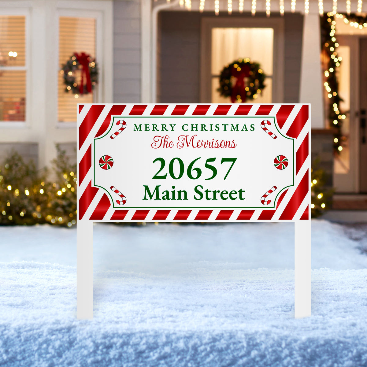 Color Splashed Candy Cane Address Sign K&S Design Elements