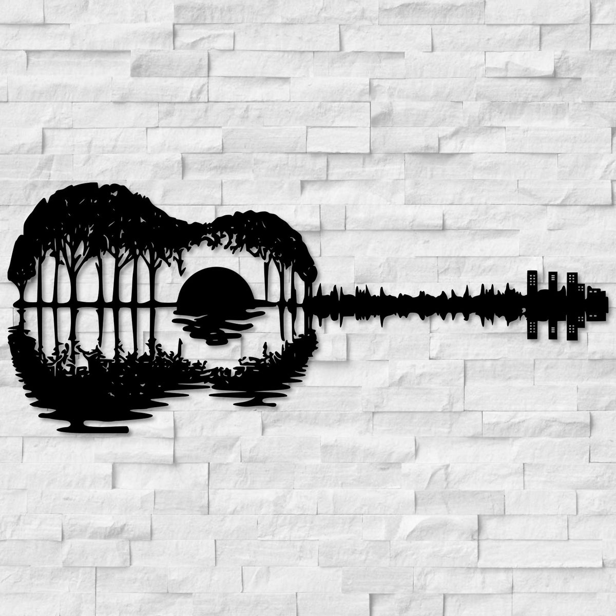 アート・デザイン・音楽 British Silhouette Artists & Their Work Guitar-Trees-Metal-Wall-Art-
