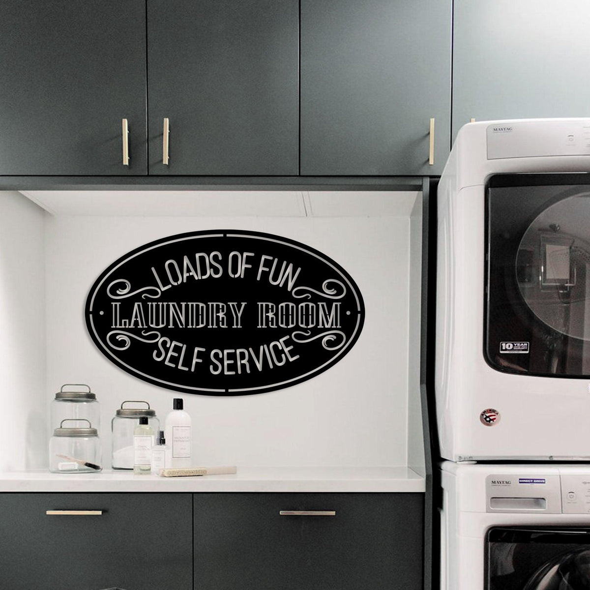 Plaque Vintage En Métal The Laundry Room Loads Of Fun - Décoration Murale Aluminium