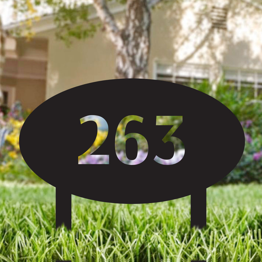Custom Oval Metal Address Sign with Stakes