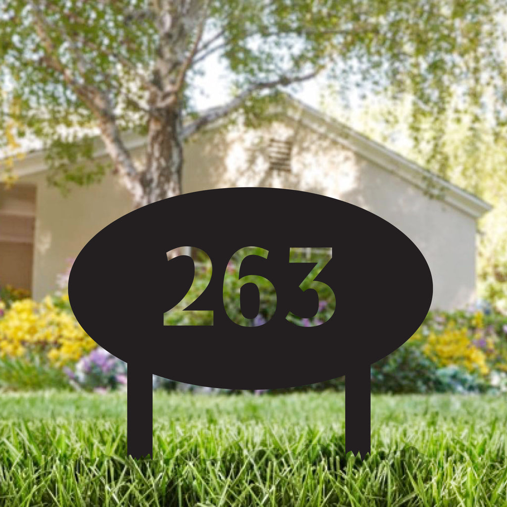 Custom Oval Metal Address Sign with Stakes