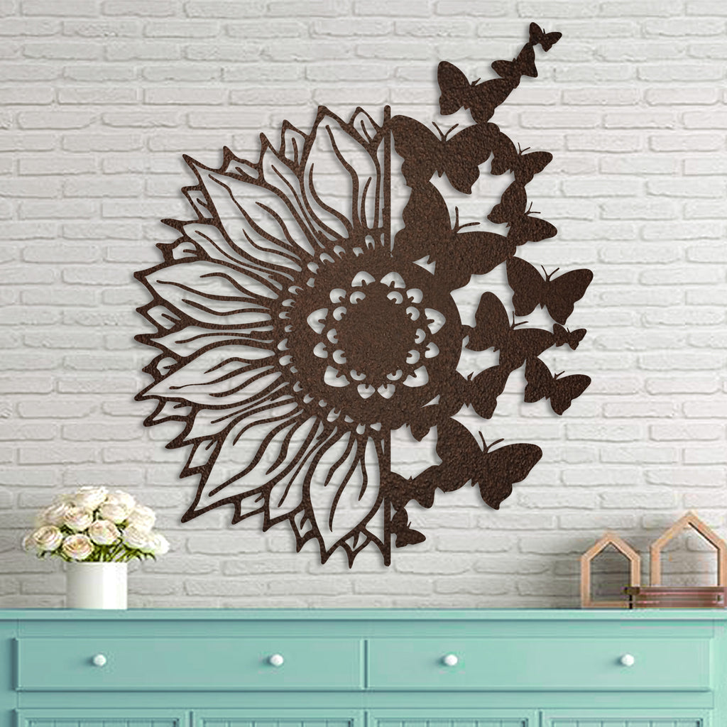 Sunflower Butterflies Metal Wall Art