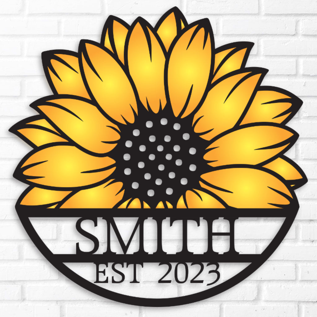 Color Splashed Custom Sunflower Monogram Wall Art