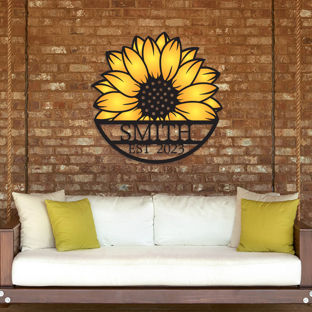 Color Splashed Custom Sunflower Monogram Wall Art