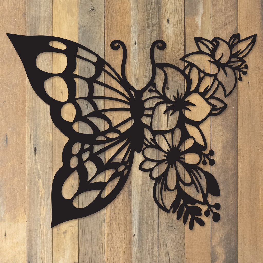 Butterfly Flowers Metal Wall Art