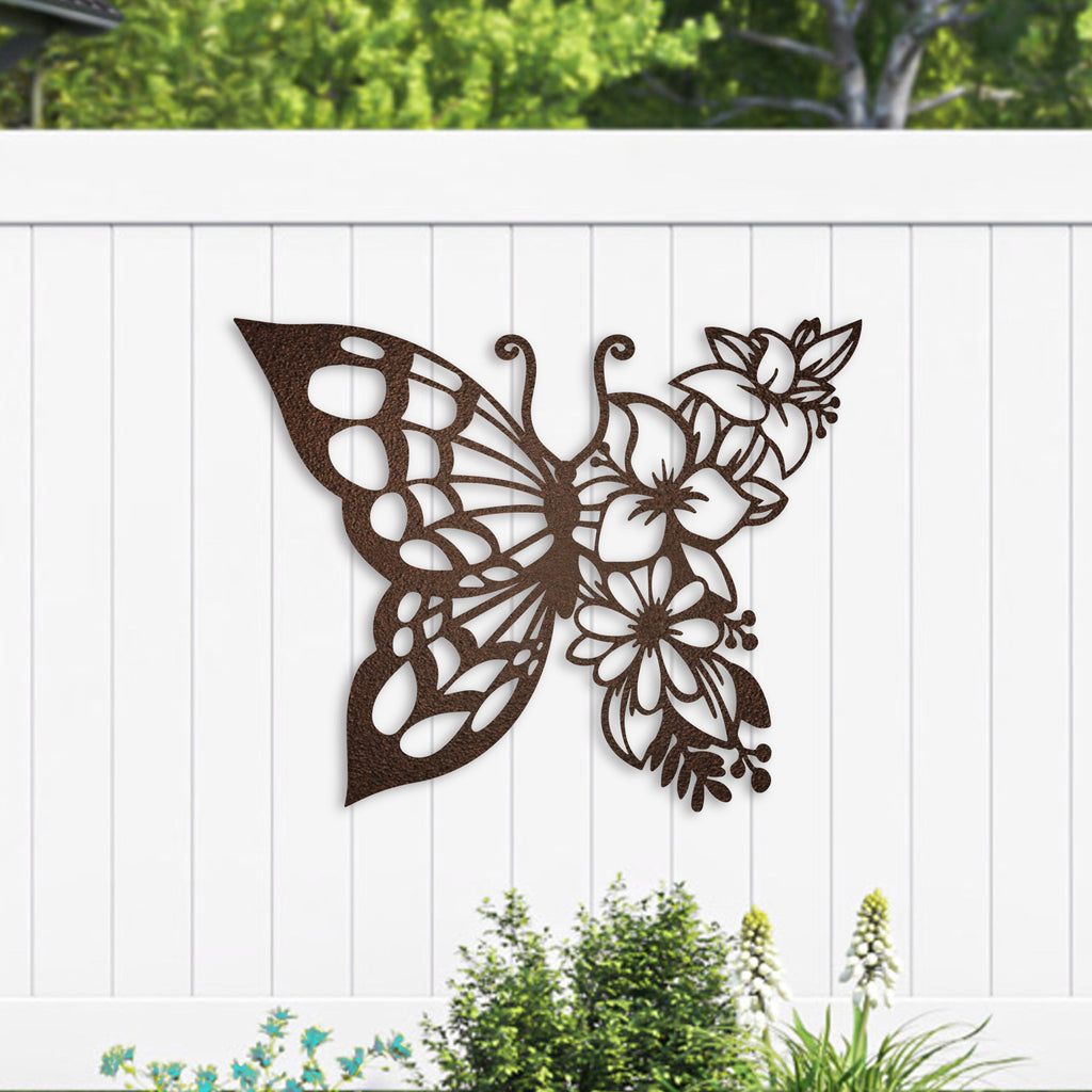 Butterfly Flowers Metal Wall Art
