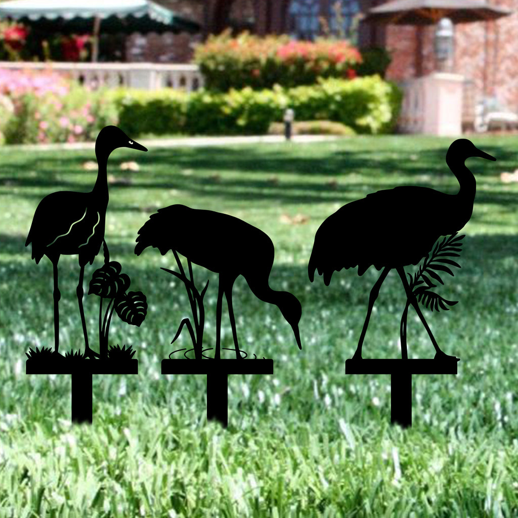 Sandhill Crane Stakes Metal Garden Art