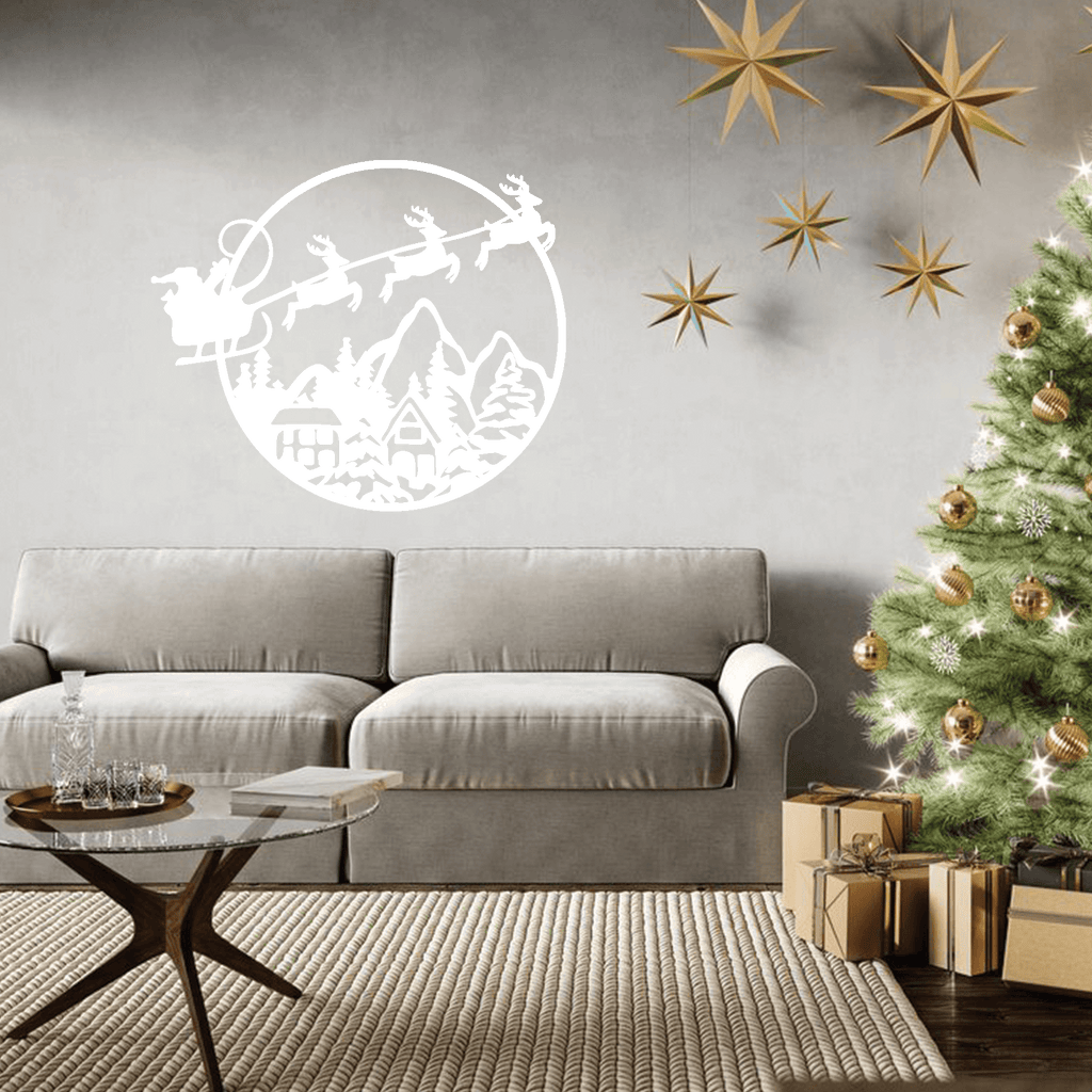 Christmas Santa Sleigh Metal Wall Decor