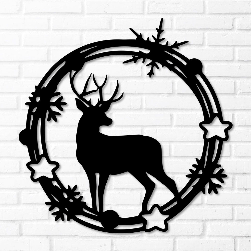 Christmas Wreath Deer Metal Wall Decor