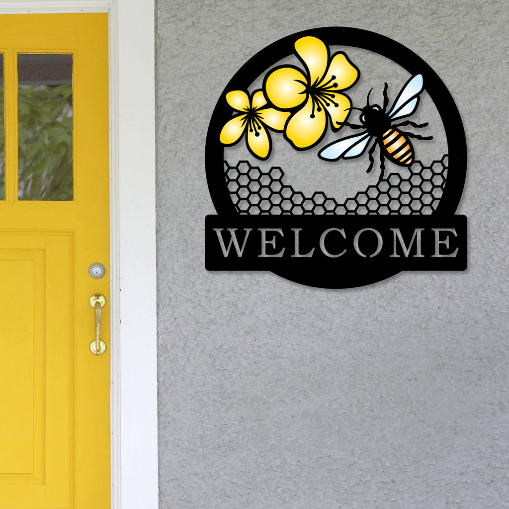 Bee Welcome Sign - Colorized Metal Art