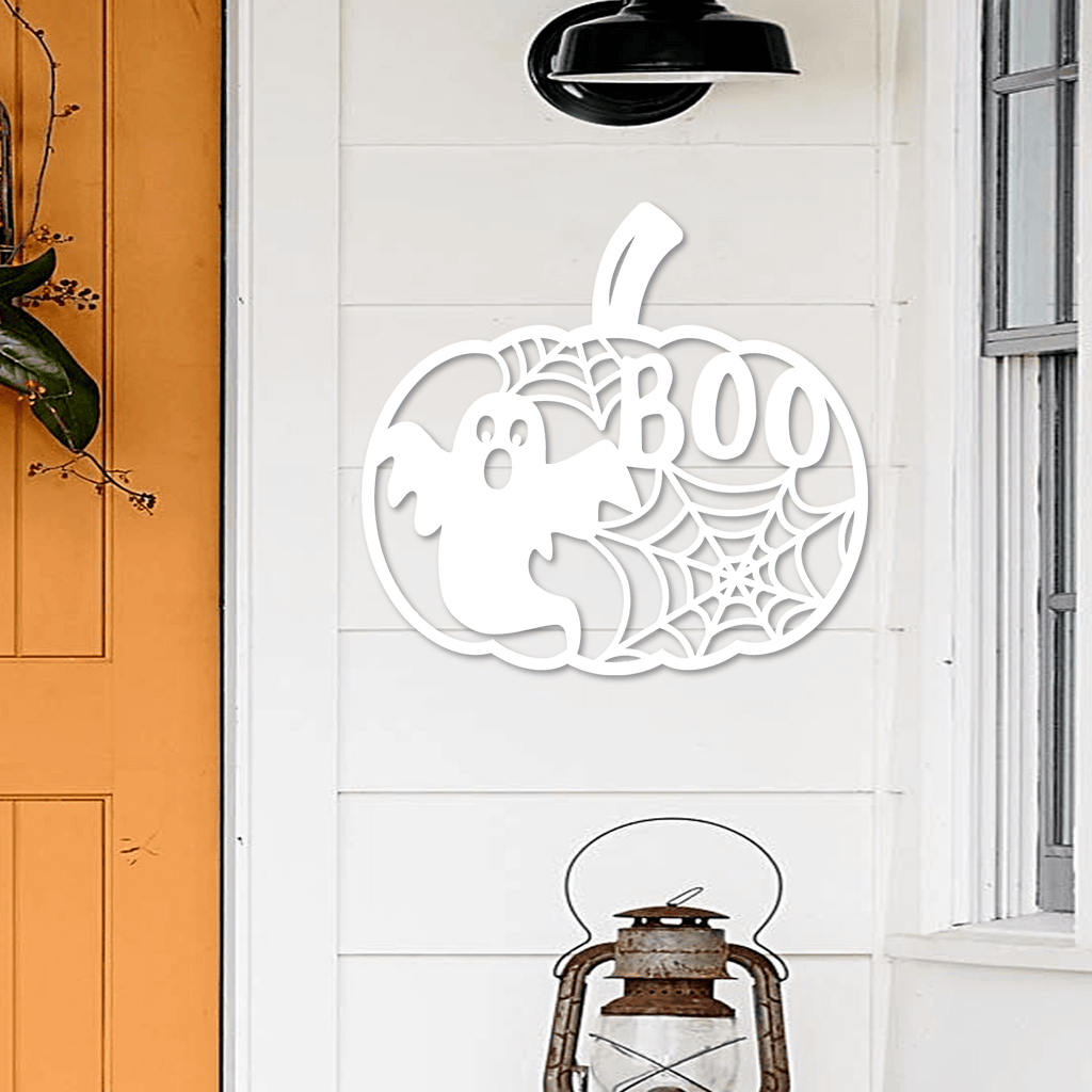 Ghost Boo Pumpkin Metal Wall Art