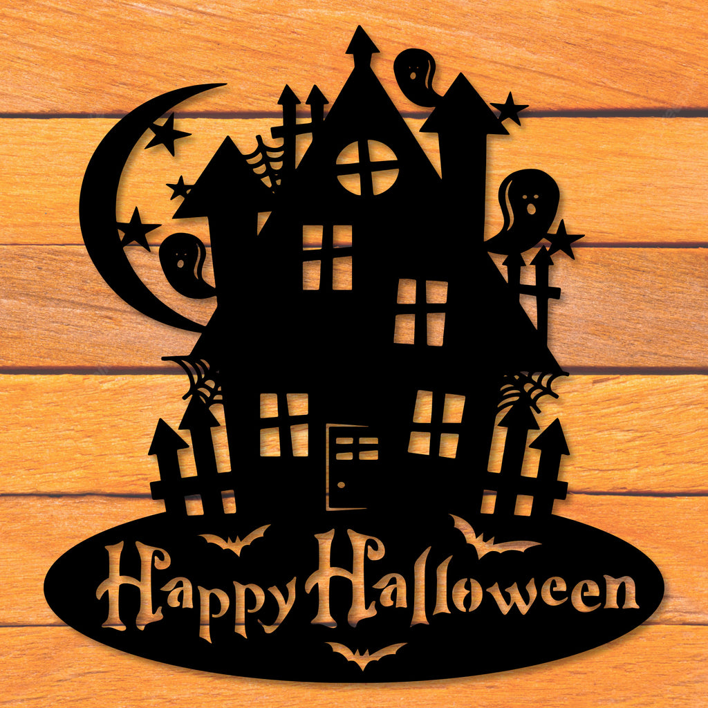 Happy Halloween Haunted House Metal Wall Decoration