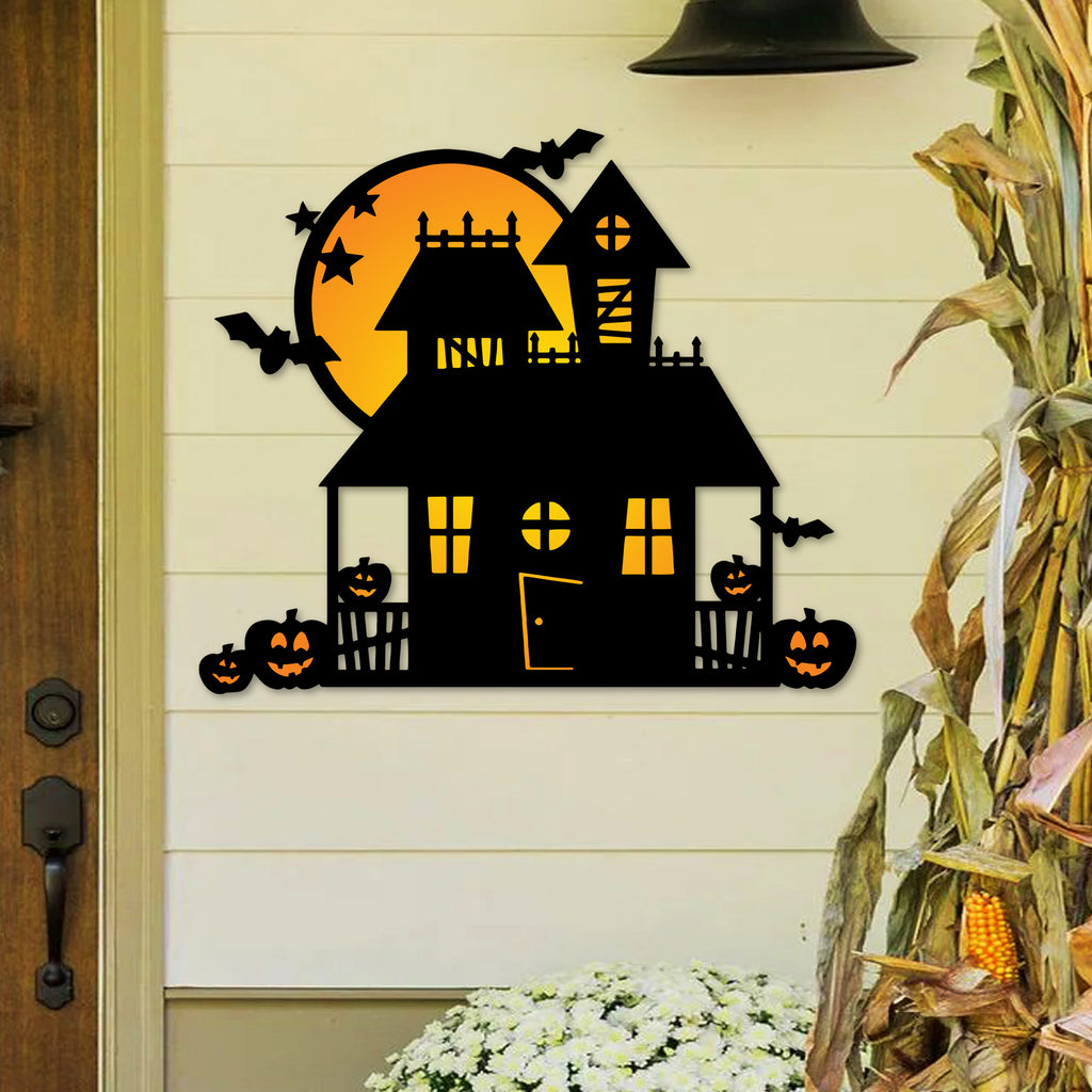 Haunted House Color Splashed Metal Wall Decor