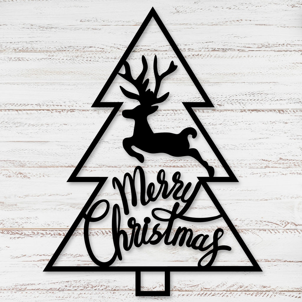 Christmas Tree Reindeer Metal Wall Decor