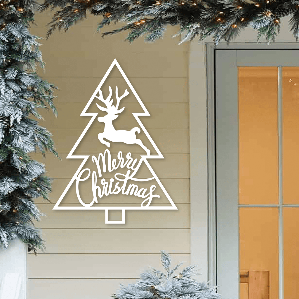 Christmas Tree Reindeer Metal Wall Decor