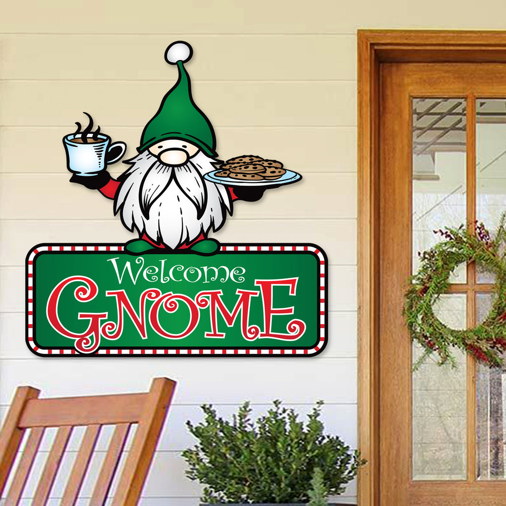 Color Splashed Welcome Gnome Metal Wall Decor