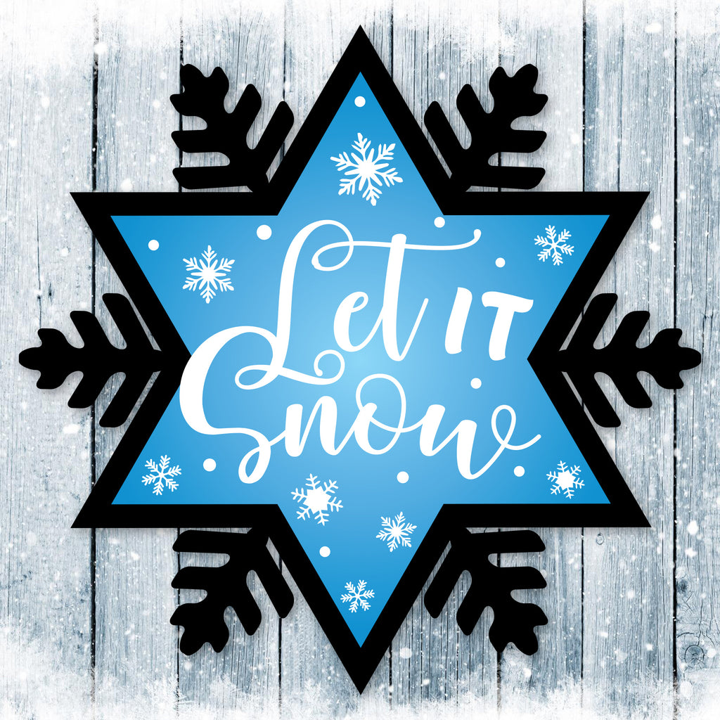 Color Splashed Let It Snow Printed Snowflake Metal Wall Decor