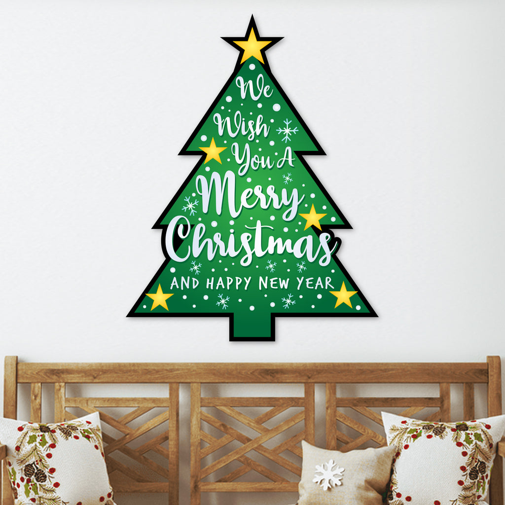 Color Splashed We Wish You A Merry Christmas Tree Metal Wall Decor