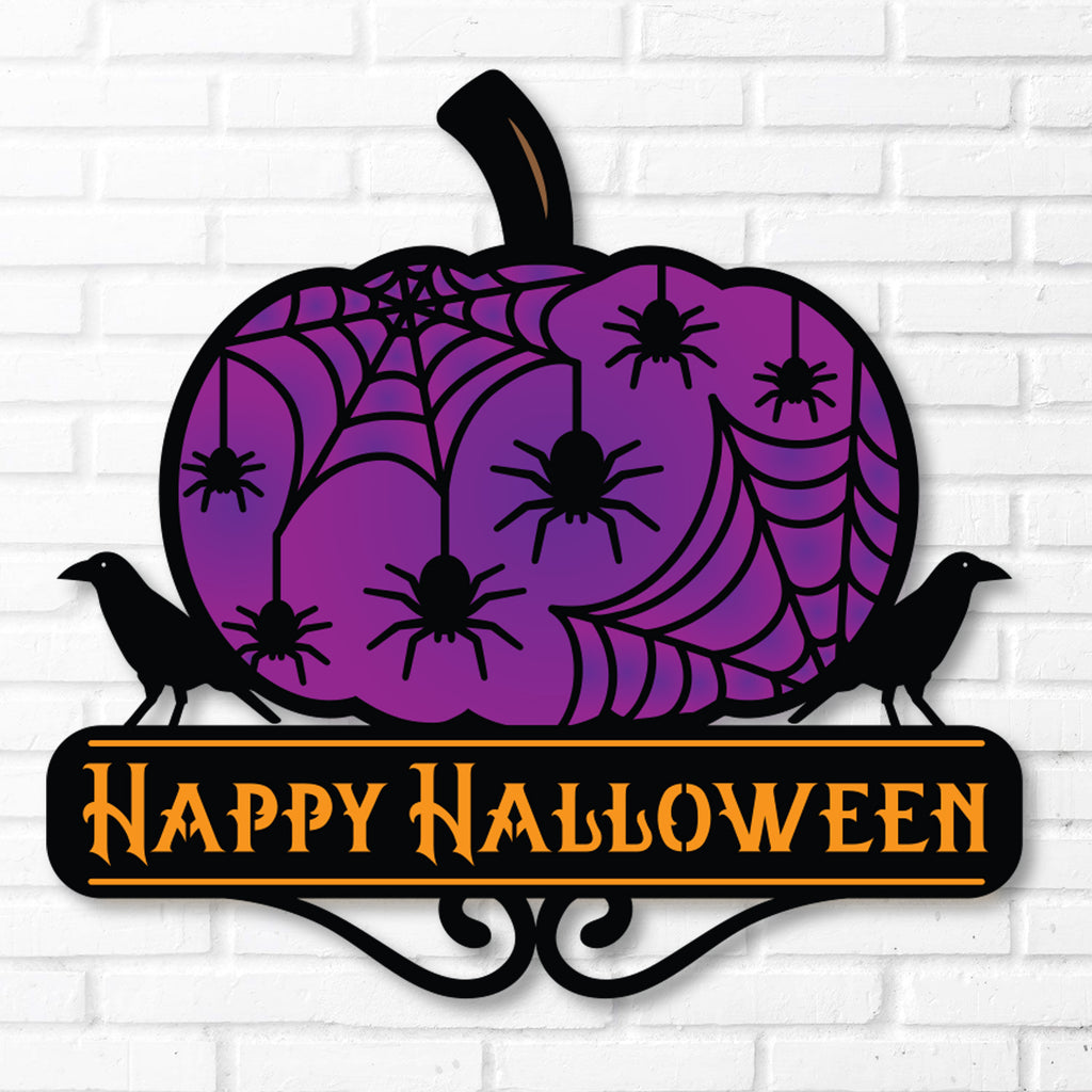 Happy Halloween Spider Web Pumpkin Color Splashed Metal Wall Decor