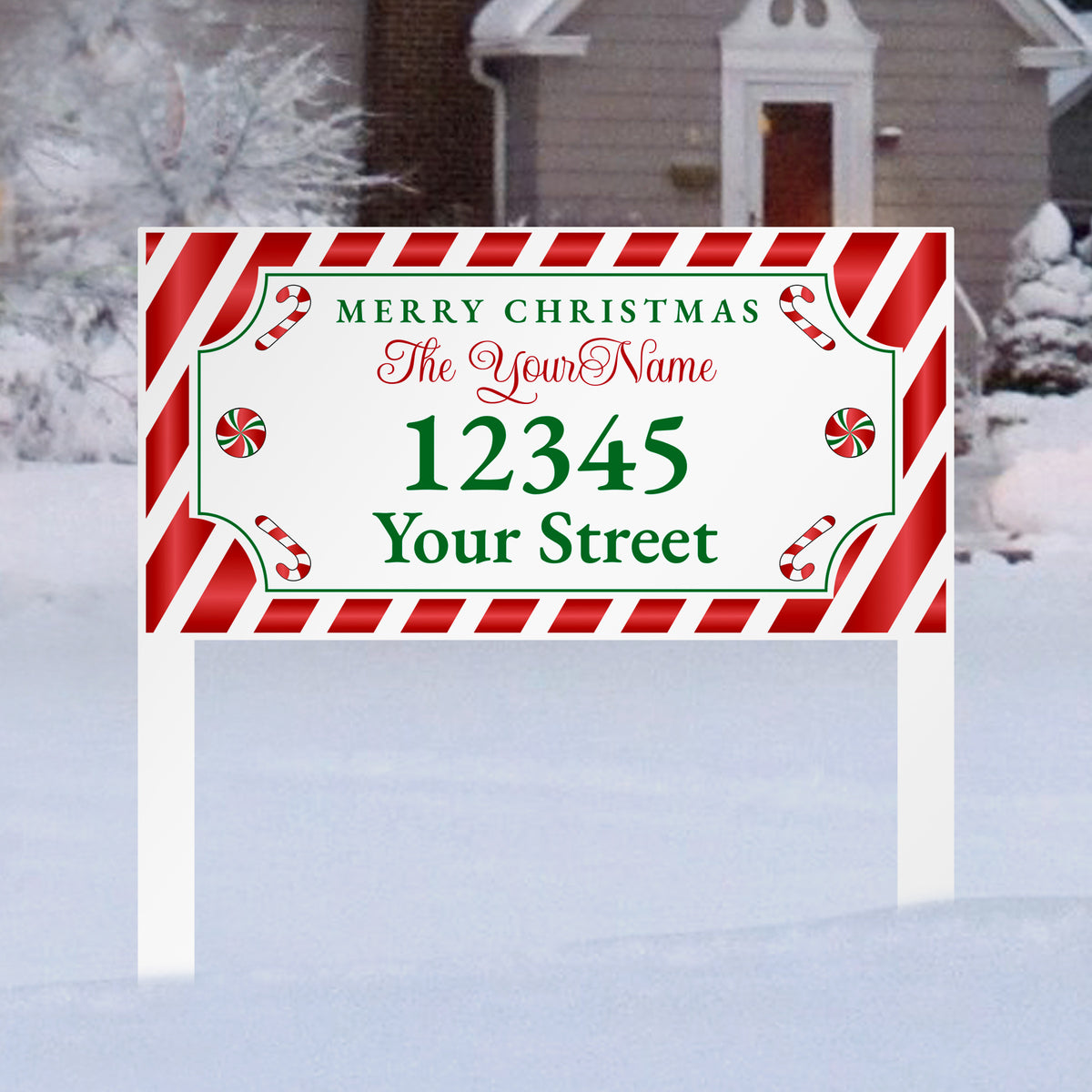 Color Splashed Candy Cane Address Sign K&S Design Elements