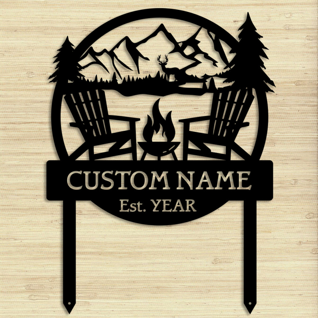 Custom Campfire with Mountains Lawn Sign