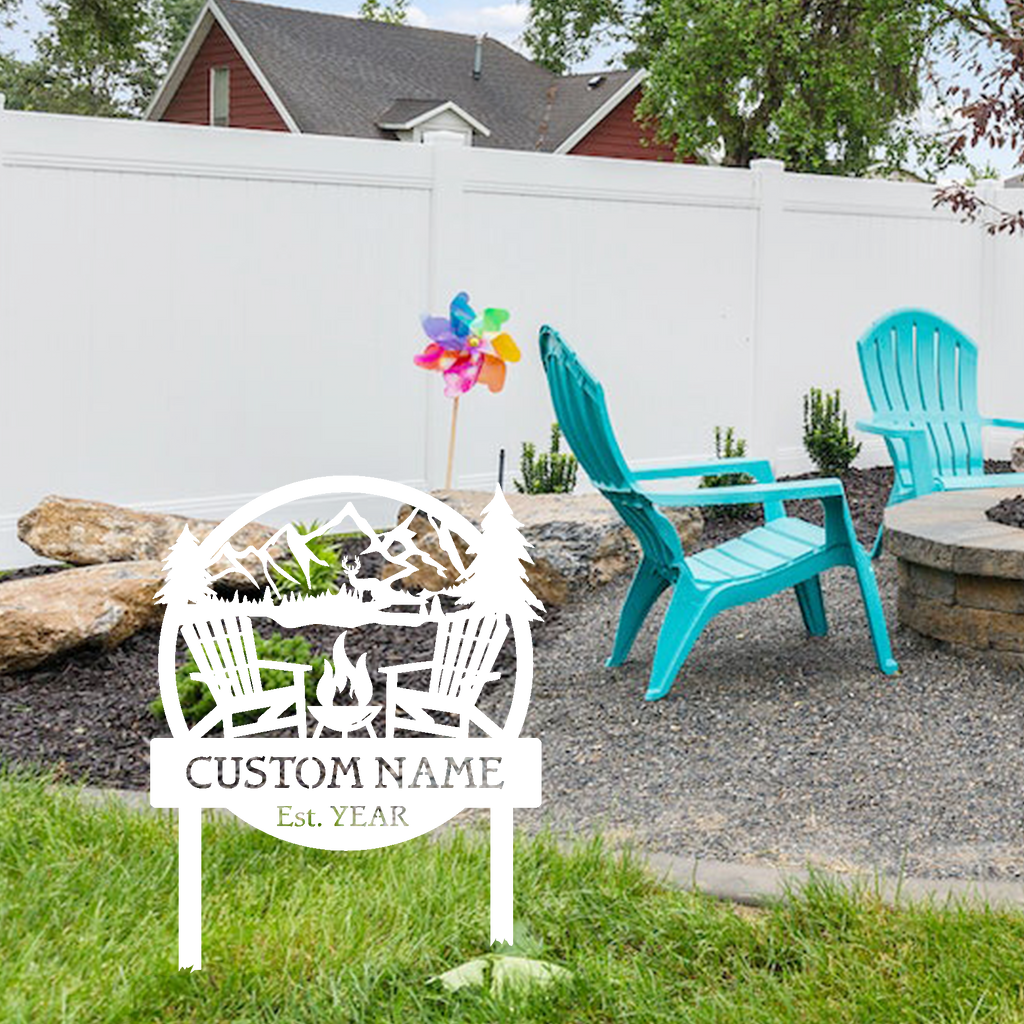 Custom Campfire with Mountains Lawn Sign