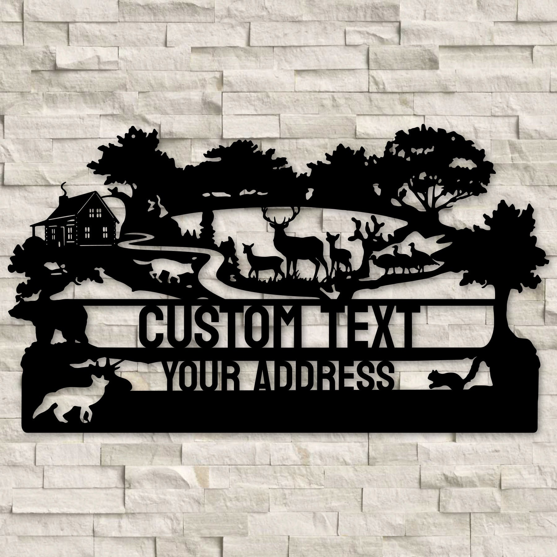 Personalized outdoor building name authentic signs, painted black with carving shown in natural pine with Clipart