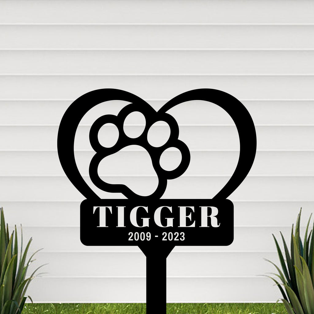 Cat Memorial Heart with Paw Stake
