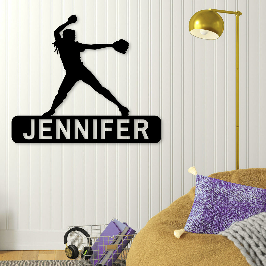 Female Softball Player Custom Metal Wall Art