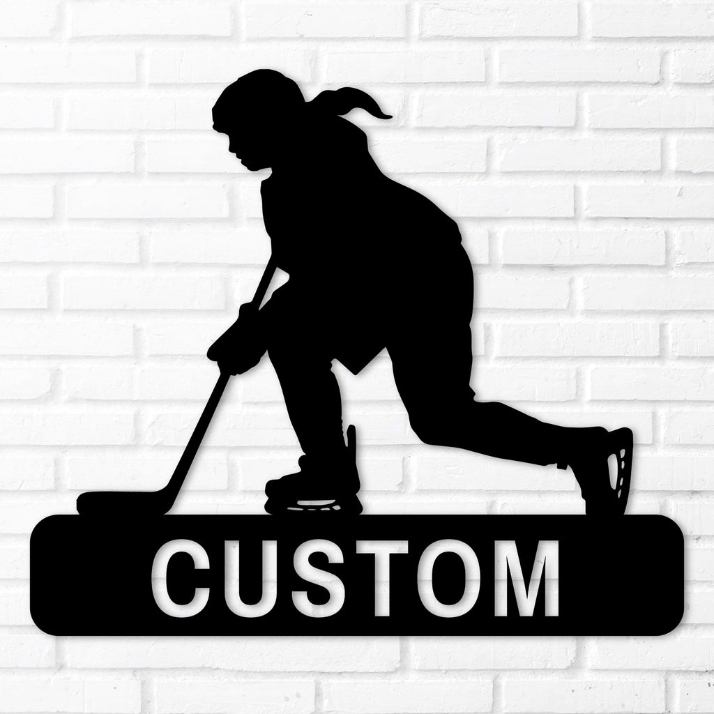 Female Hockey Player Custom Metal Wall Art