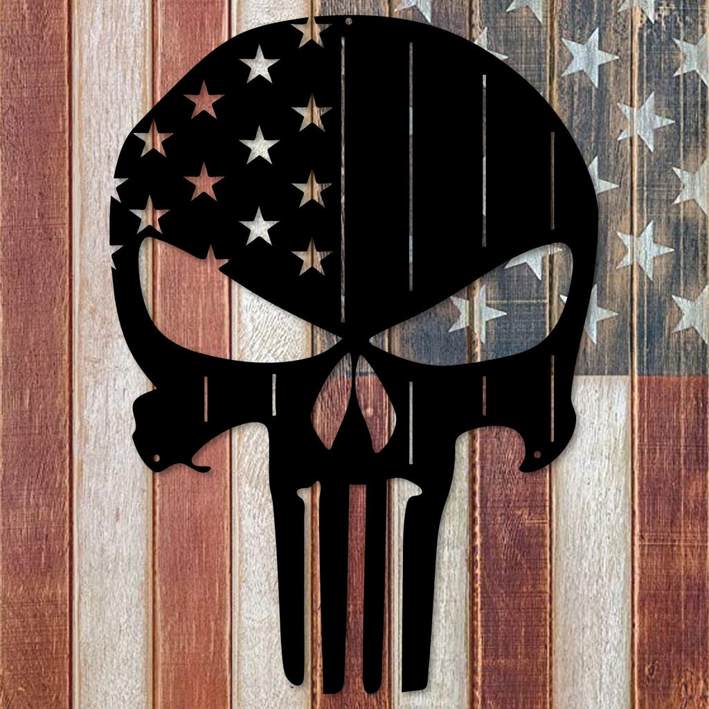American Flag Punisher Skull Metal Wall Art