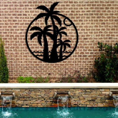 Palm Trees & Beach Round Wall Art, Made in the USA