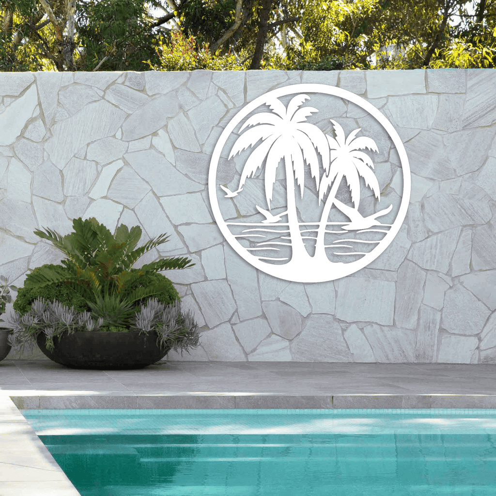 Beach Palm Trees Circle Metal Wall Décor