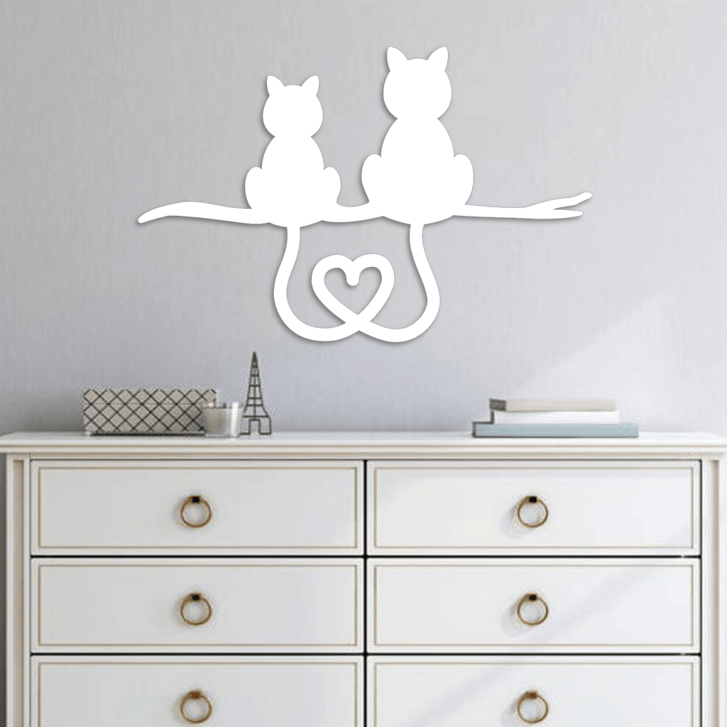 Cat Heart Tails Metal Wall Art
