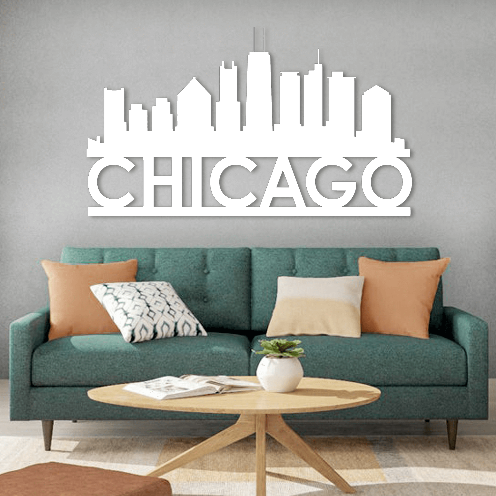 Chicago Skyline-KoKing good FORT-z442-Home Decor Holiday Artwork Texture Painting Dining Wall Art