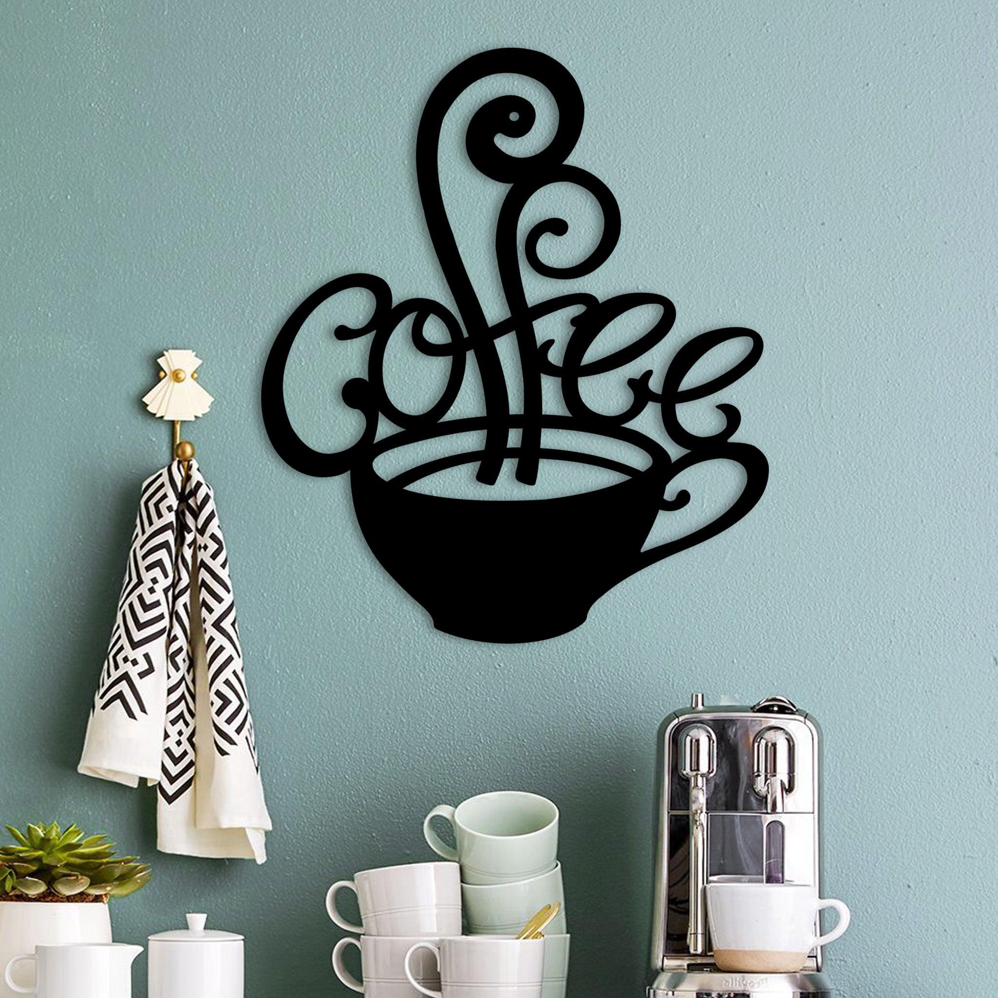 Coffee Cup Metal Wall Decor, 12 inch / Textured Black
