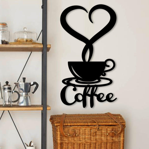 Coffee Cup Metal Wall Art Kitchen Decor 5.8x8.5 Inches Powder Coated