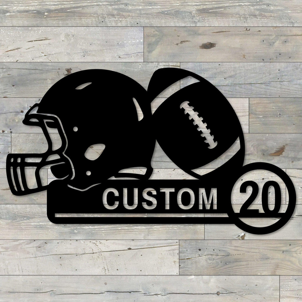 custom football helmet wall art Football Gear Custom Metal Art, 18 inch wide / Textured Black