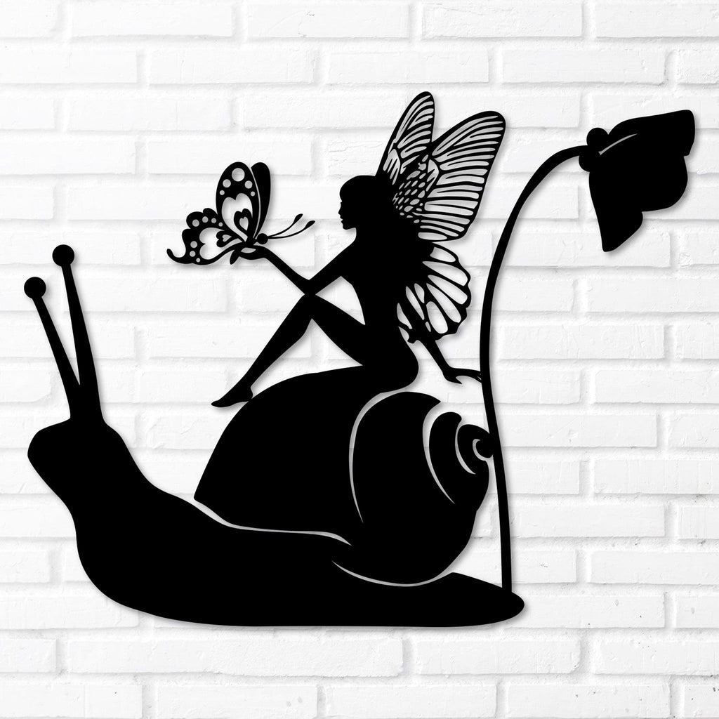 Fairy on Snail Metal Wall Decor