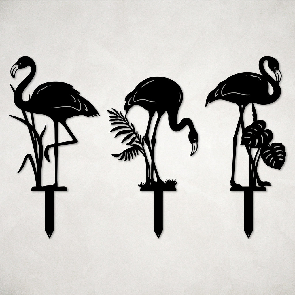 Flamingo Stakes Metal Garden Art