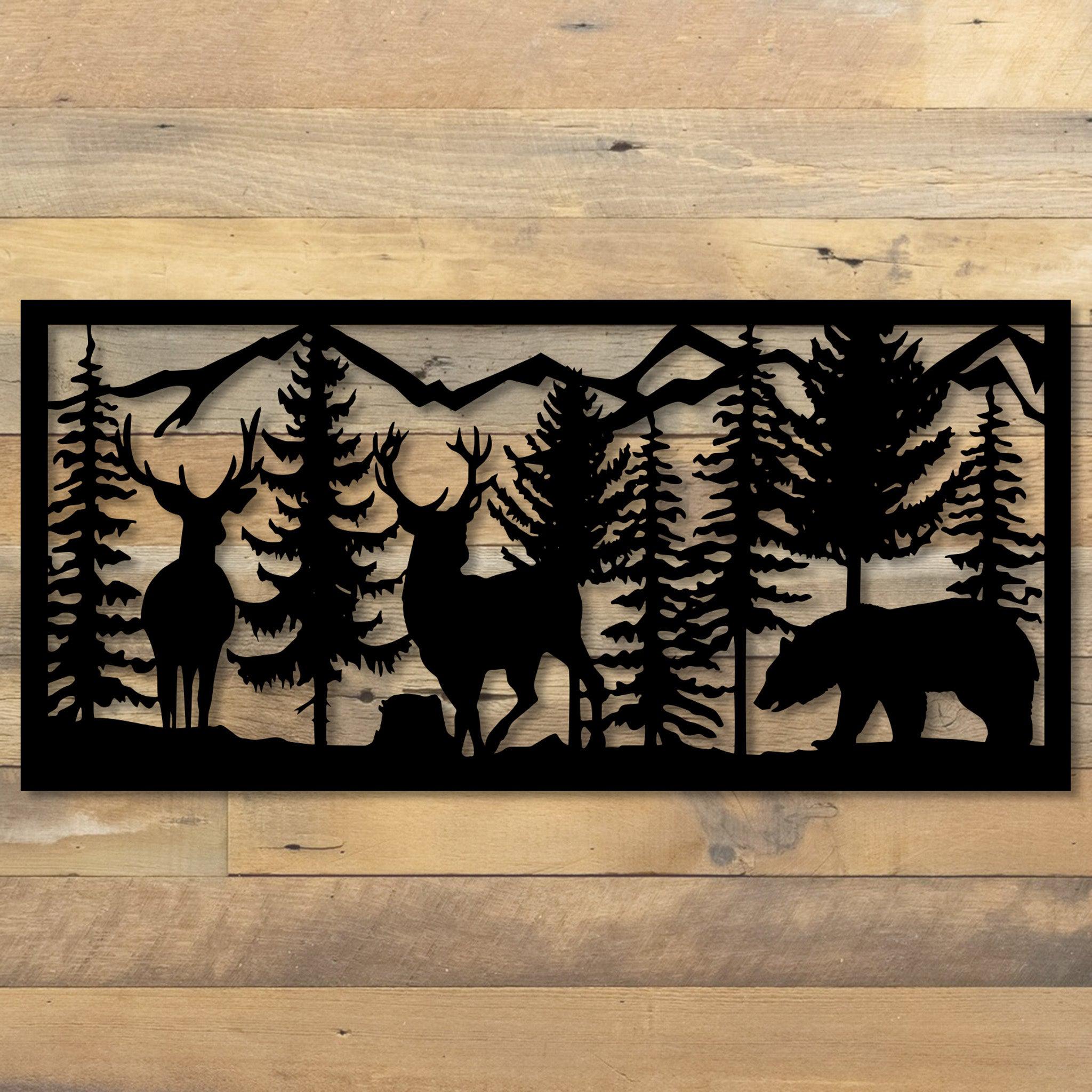 Bear night scene shops Metal Decor