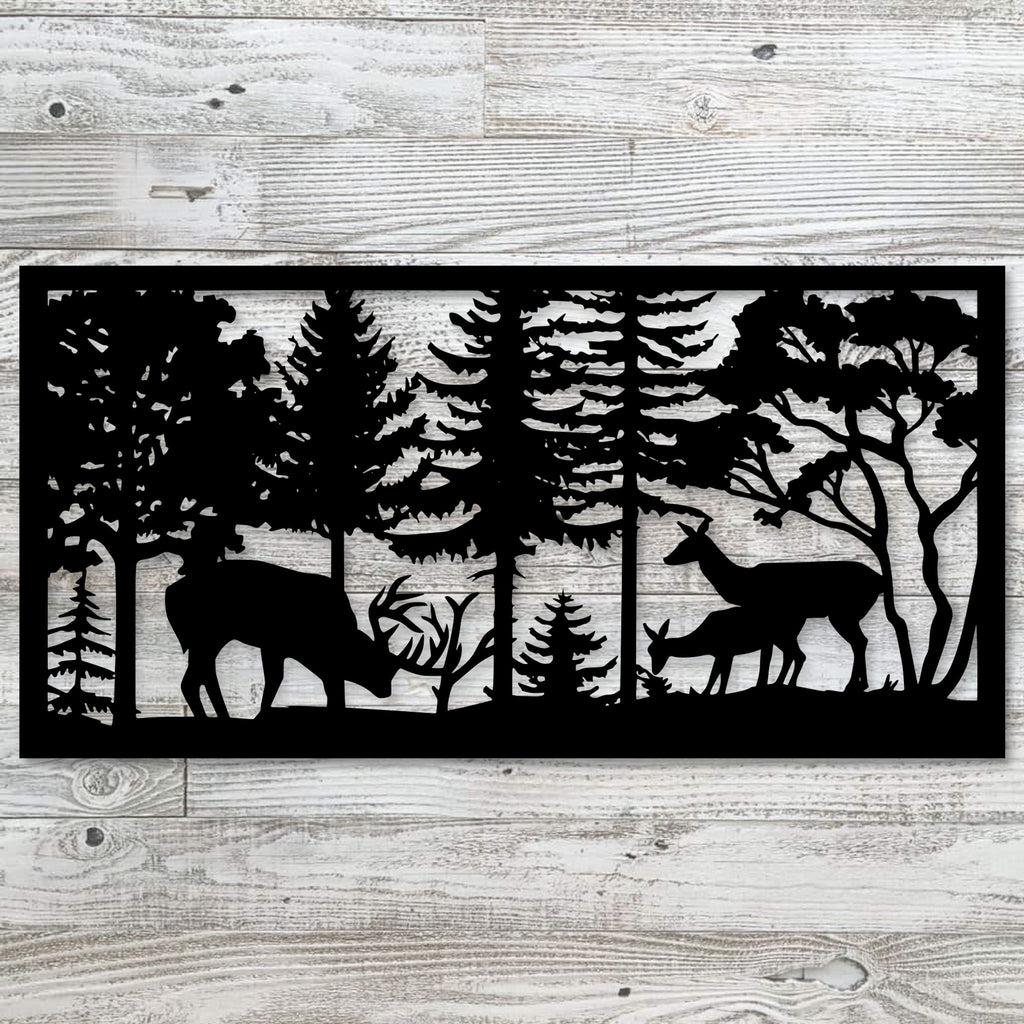 Metal Deer & Woods Decorative Panel