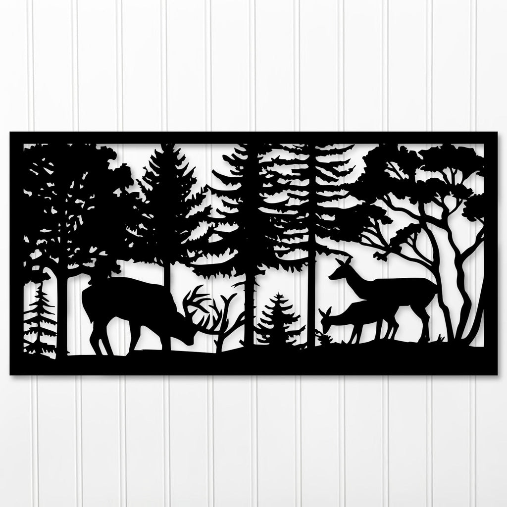 Metal Deer & Woods Decorative Panel