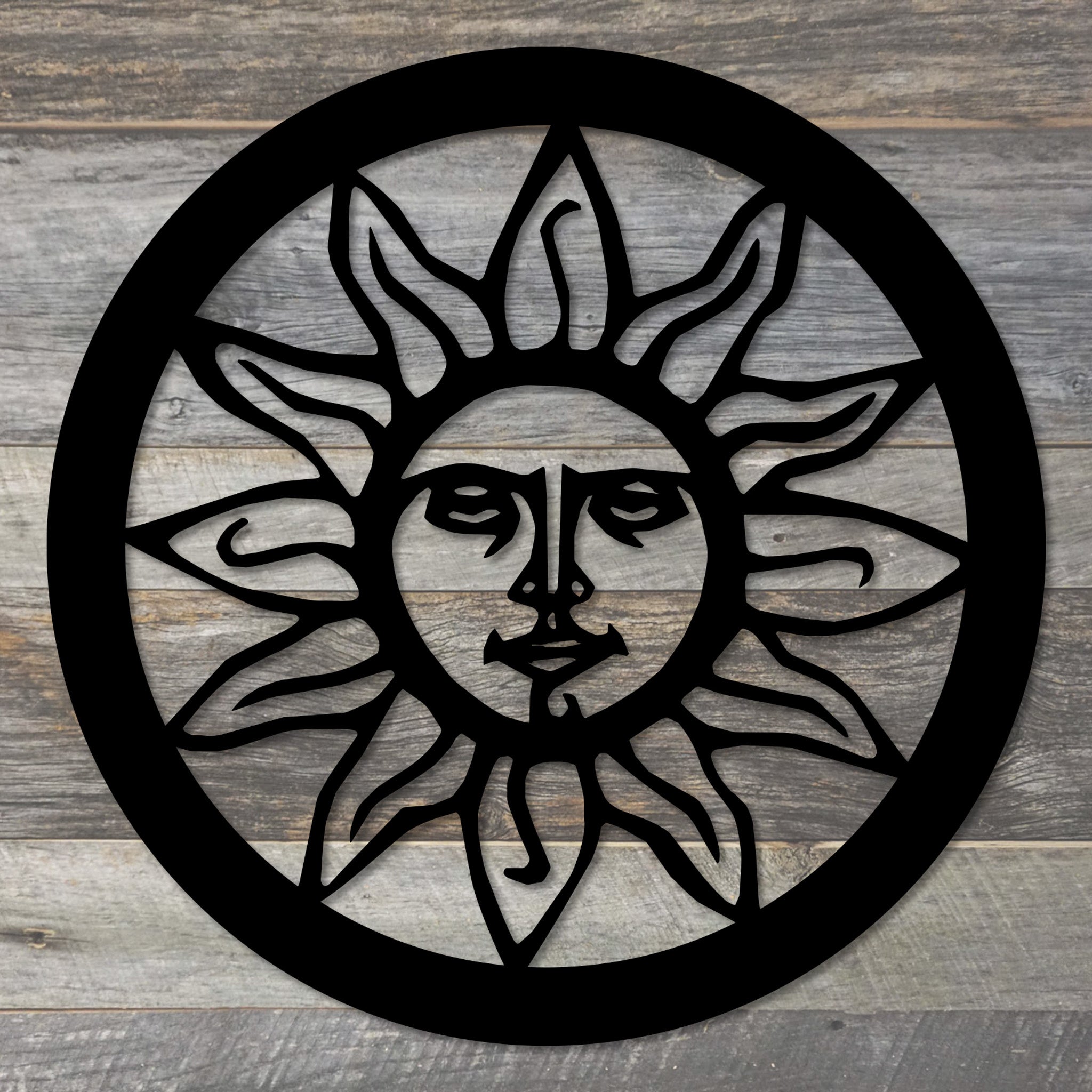 Targa Da Parete In Metallo Southwest Sun Welcome Circle - Colore Nero Martellato - Made In USA