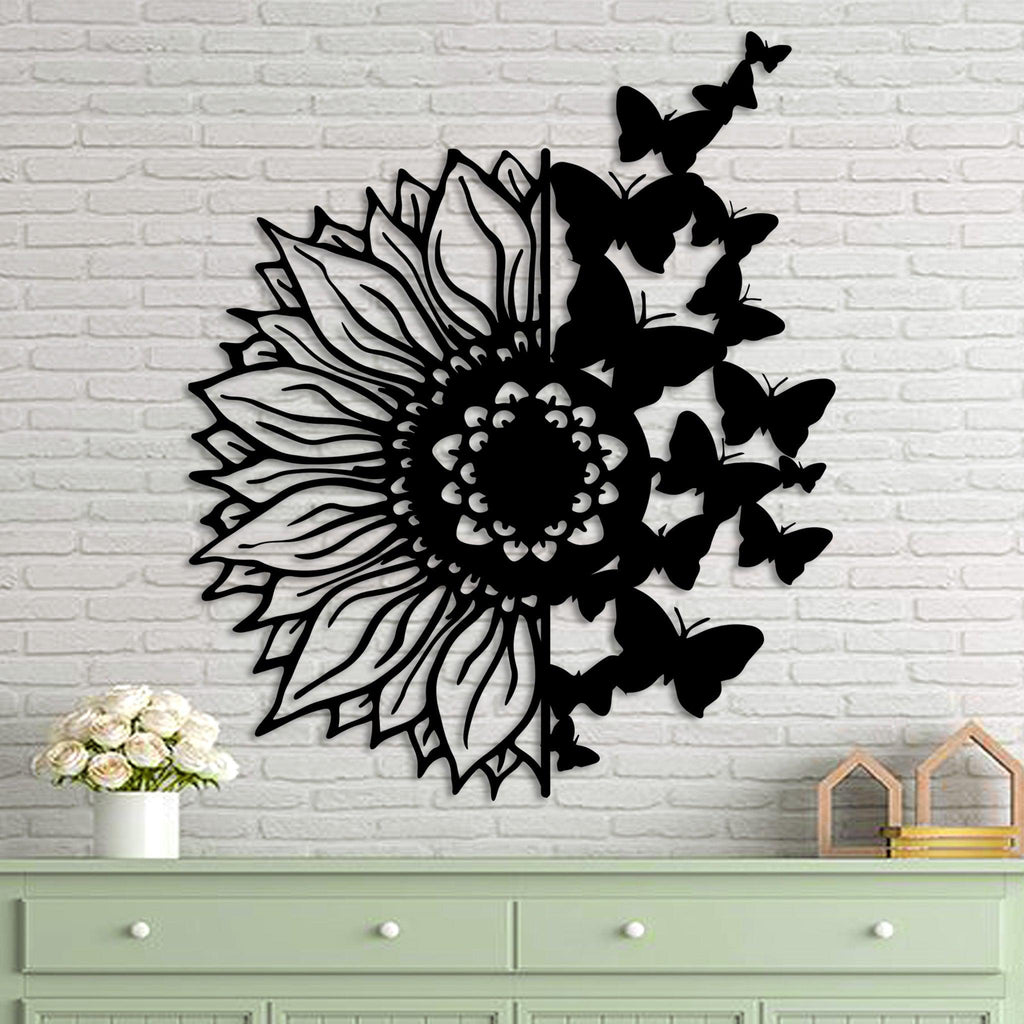 Sunflower Butterflies Metal Wall Art