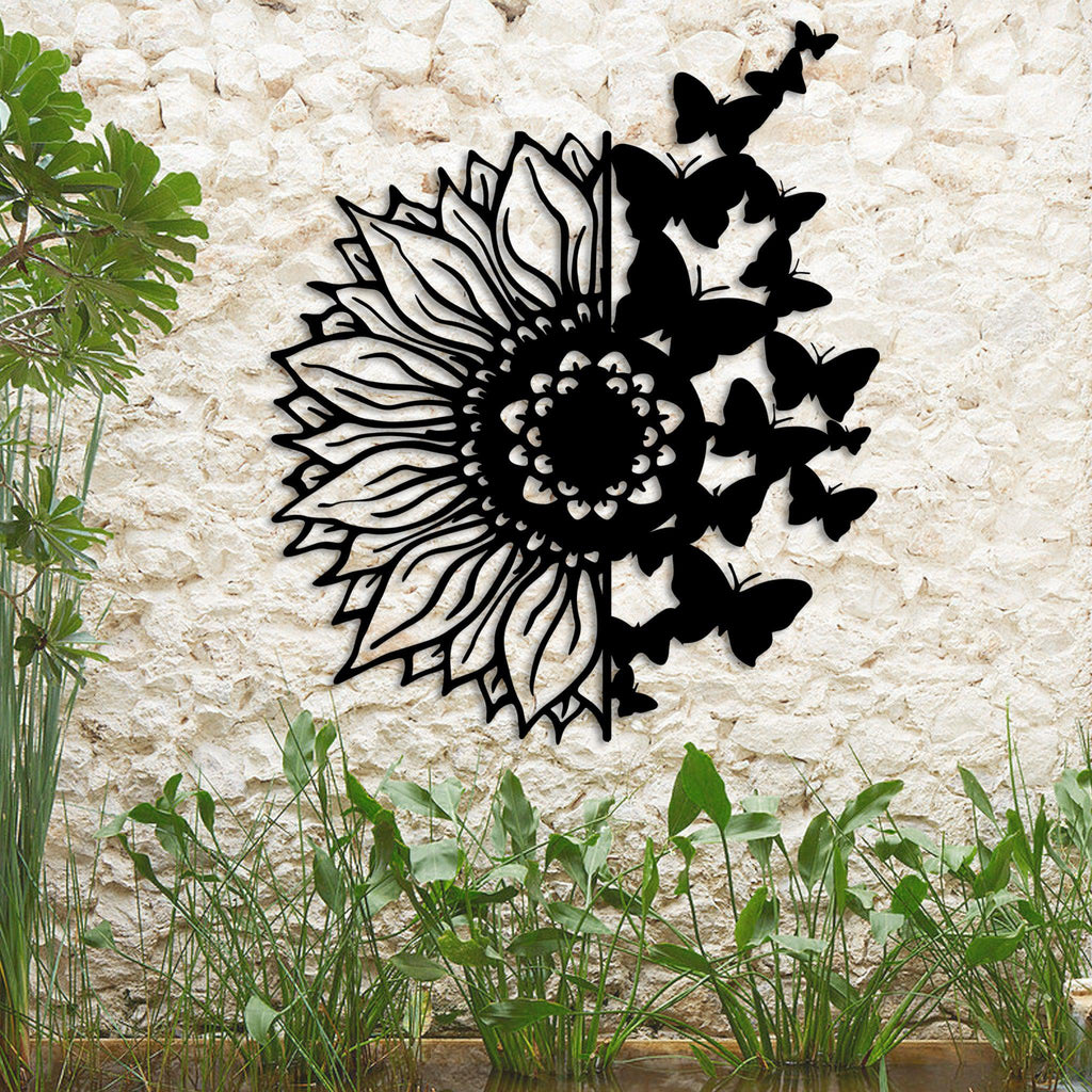 Sunflower Butterflies Garden Art, Metal Wall Decor