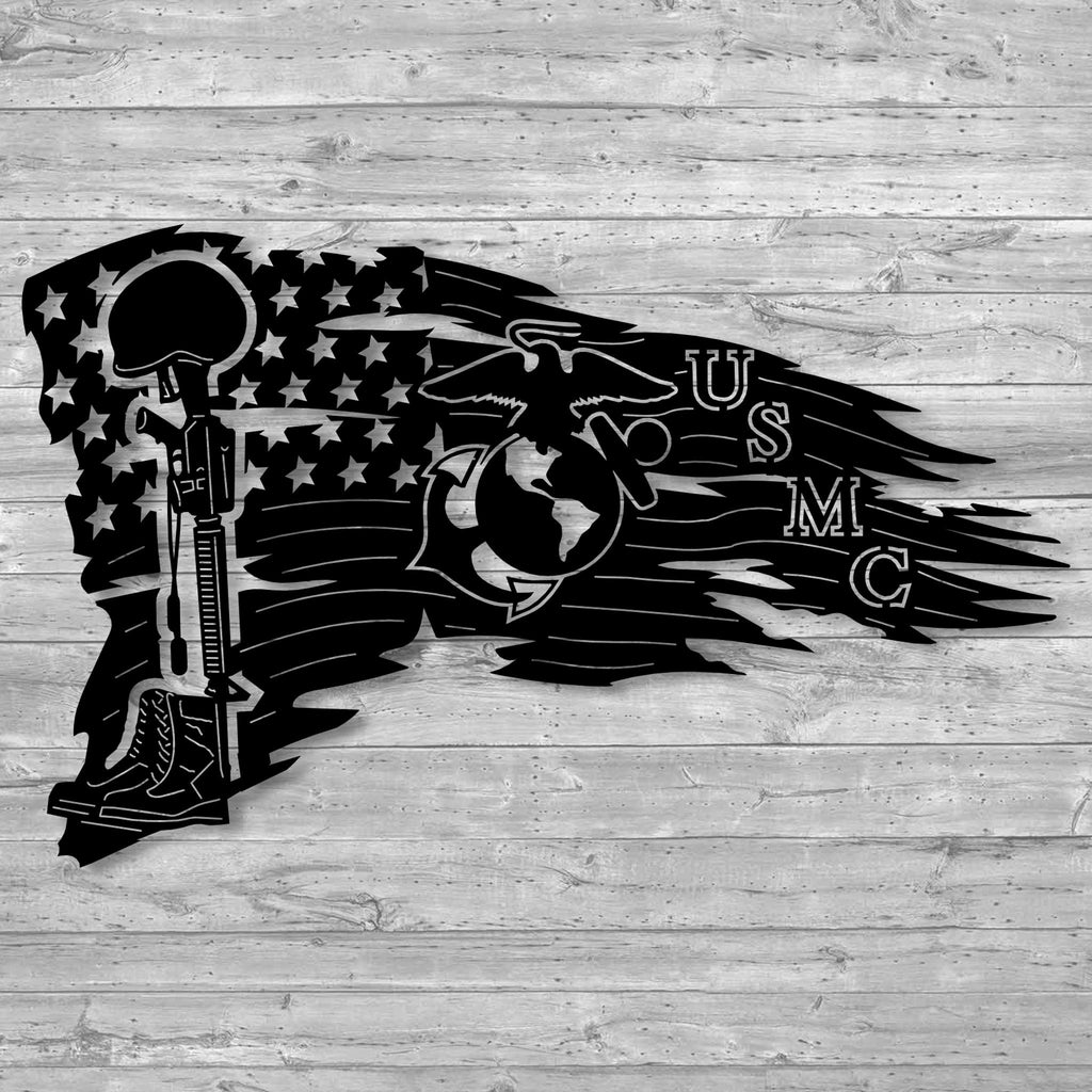 USMC American Flag Metal Wall Art