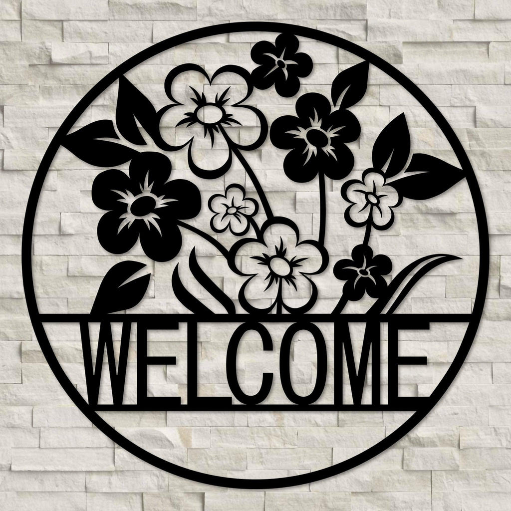Welcome Flowers Metal Sign