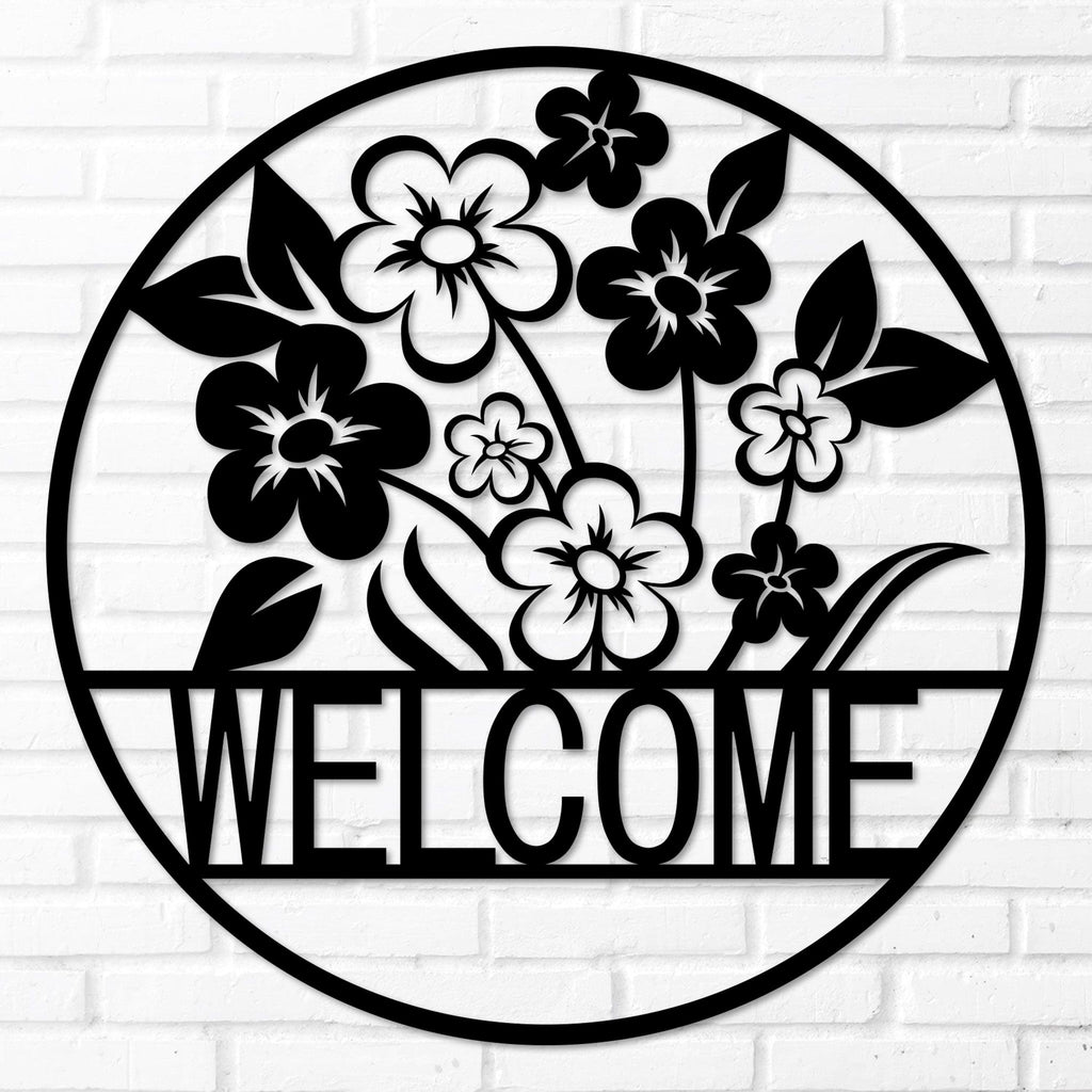 Welcome Flowers Metal Sign